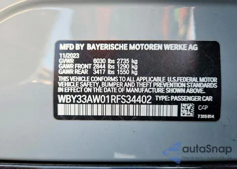 2024 BMW I4 M50 z USA, uszkodzony, nr VIN WBY33AW01RFS34402